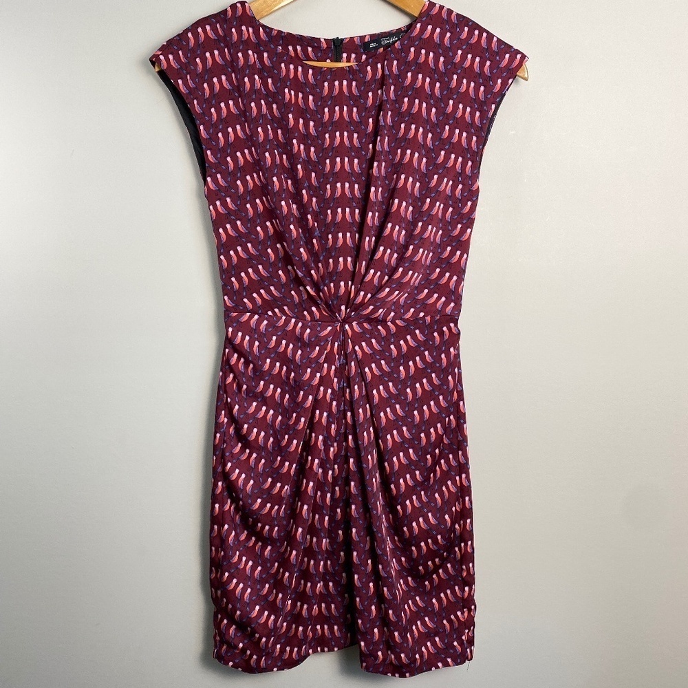 Zara Trafalac Sleeveless Burgundy Wine Allover Robin Bird Midi Dress‎ Size XS